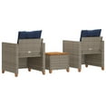 thumbnail image 3 of vidaXL 3 Piece Bistro Set with Cushions Grey Poly Rattan Acacia Wood, 3 of 5