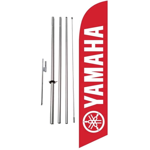 Red Advertising Feather Banner Swooper Flag Kit with Ground Stake, Compatible with Yamaha Motorcyles Authorized Dealership Carlots