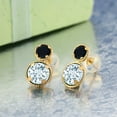 thumbnail image 2 of Gem Stone King 14K Yellow Gold Sky Blue Aquamarine and Black Onyx Earrings for Women (1.94 Cttw, Gemstone March Birthstone, Round Cut 6MM and 4MM), 2 of 3