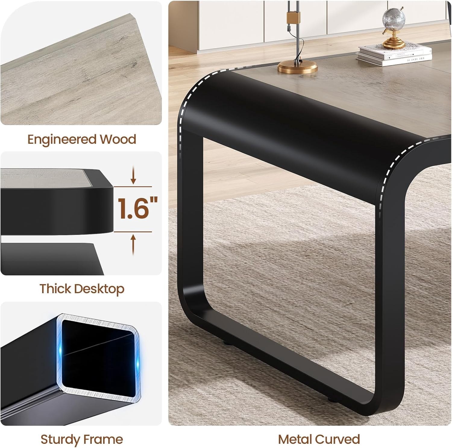 70.9" Executive Desk with Drawers and Power Outlets, Modern Office Desk with Shelf and Large Desktop, Computer Desk Study Table with Storage, Grey