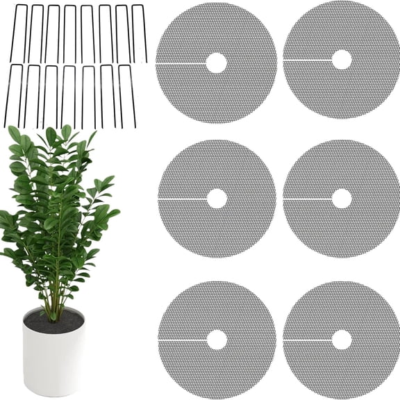 XIBUFE Plant Pot Grids 6 Pcs 11.8 Inch Cuttable Round Planter Covers Soil Guard Potted Plants Keep Animals Out Stop Pets Digging Squirrel Proof Flower Pot Cover Indoor Outdoor Plant Protector