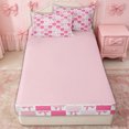 thumbnail image 4 of Erosebridal Girly Grid Ribbon Zipper Full Size Comforter Sets with Fitted Sheet and 2 Pillowcases for Girls, Cute Cartoon Buffalo Plaid Zipper Bedding Set, Pink Reversible, 4pcs, 4 of 7