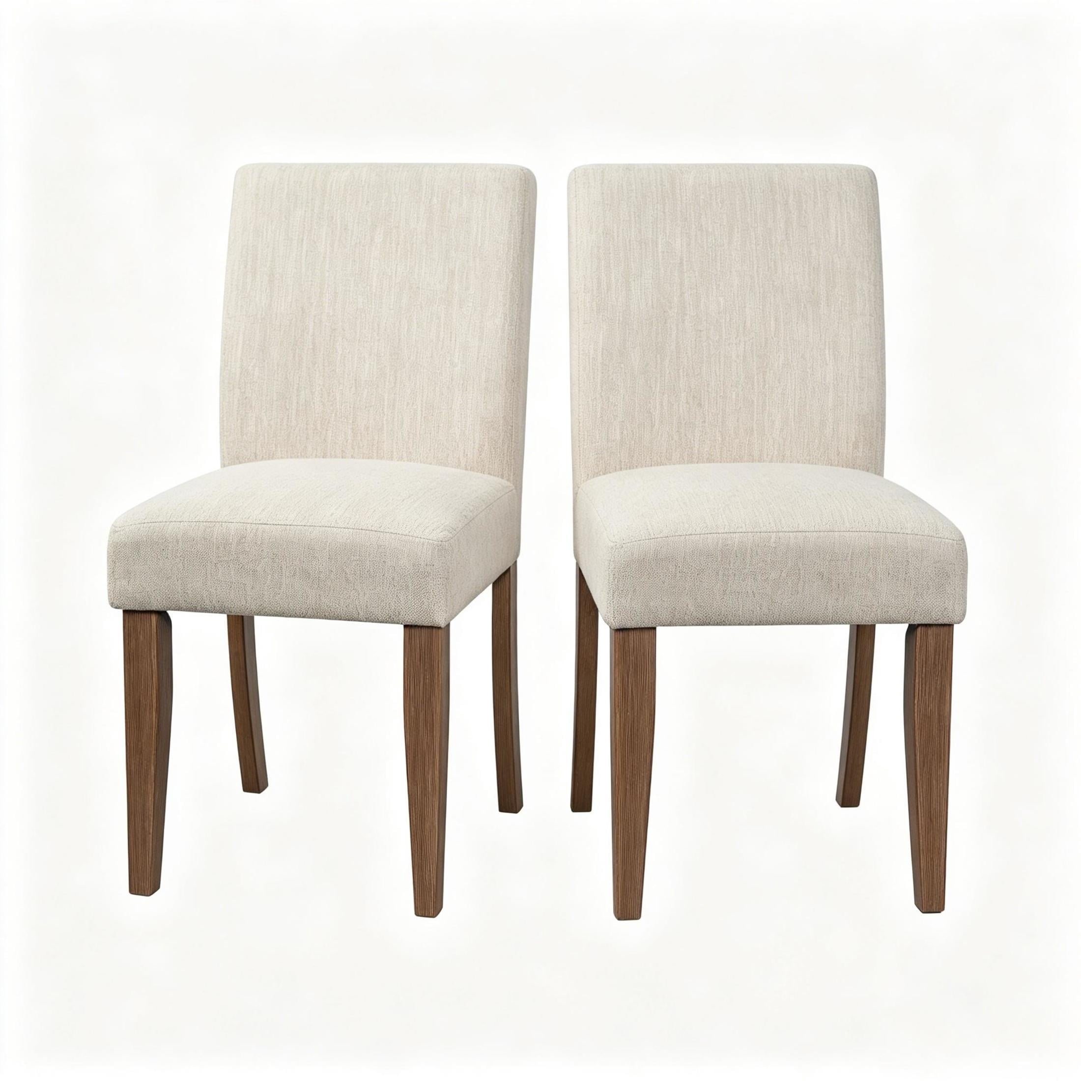 Christopher Knight Home Set of 2 Upholstered Dining Chairs with Solid Wood Legs, Walnut + Beige