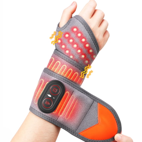 Cordless Wrist Heating Pad Wrap for Carpal Tunnel, Rechargeable Heated Wrist Massager with 3 Heat and 3 Vibration Modes, Portable Hand Wrist Brace Support for Women Men Elder, Gray