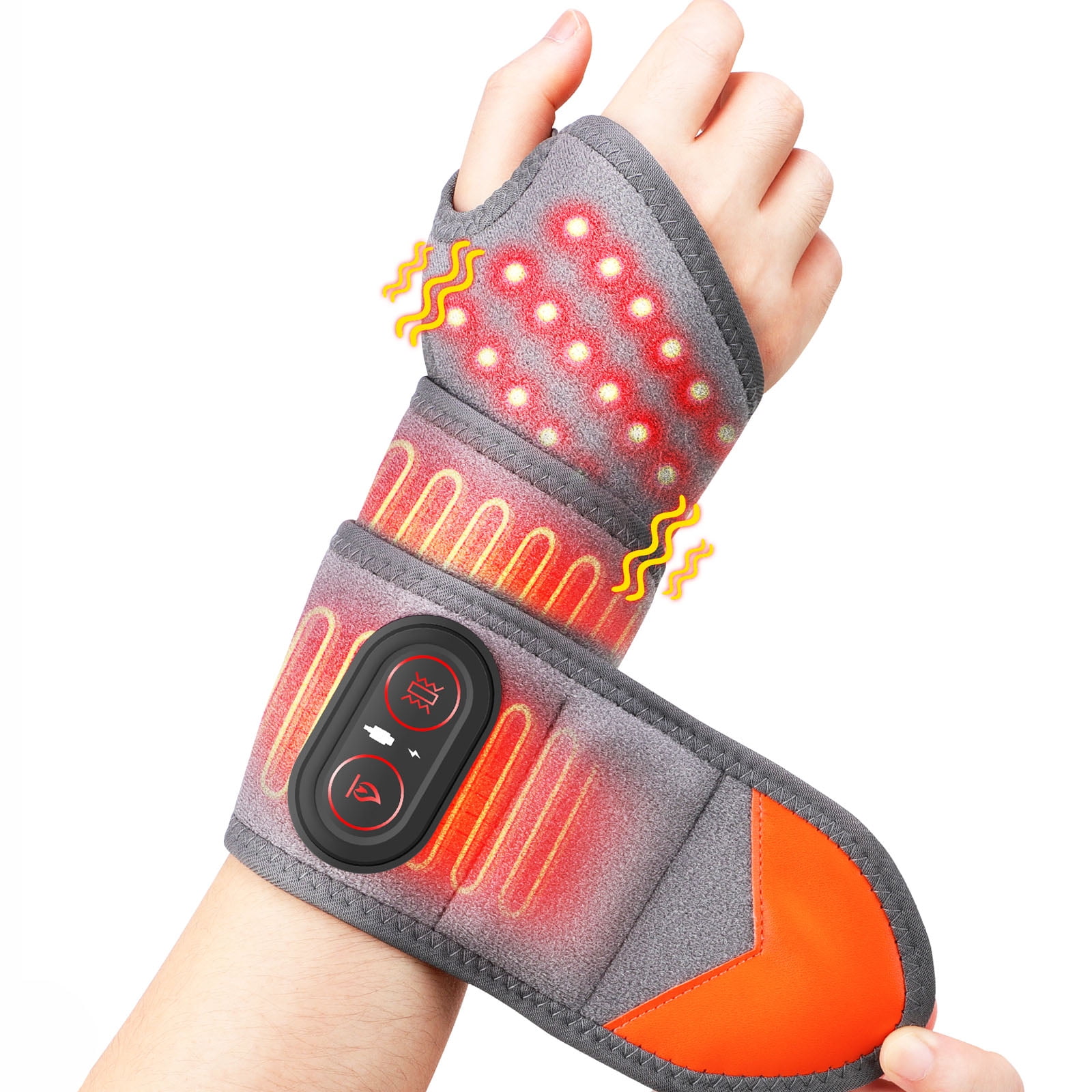 Cordless Wrist Heating Pad Wrap for Carpal Tunnel, Rechargeable Heated Wrist Massager with 3 Heat and 3 Vibration Modes, Portable Hand Wrist Brace Support for Women Men Elder, Gray