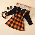 thumbnail image 4 of BOOMNY Halloween Girls 3 Peice Outfit Sets Hallowmas Pumpkin Graphic Long Sleeve Tops Suspender Skirt With Hairband Sets for Kids Comfy Clothing Set, 4 of 8