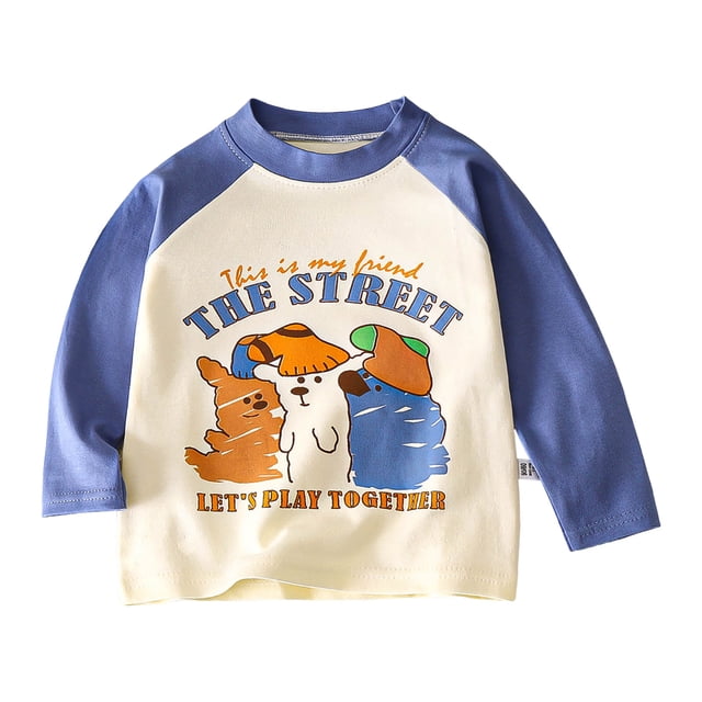 Gubotare Chandail de Compression pour Garçons T-Shirt pour Garçon Décontracté, Manches Longues, T-Shirts Doux pour Enfants à Imprimé Graphique Taille 5T 6T (Bleu Pâle,5-6 Ans)