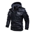 thumbnail image 3 of Leather Jacket Men, Vintage Motorcycle Zip up Faux Leather Jacket, Waterproof Biker PU Coat Winter, 3 of 8
