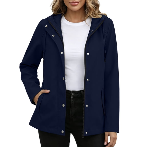 TEAJOPSUU Women's Hooded Windbreaker Jacket Lightweight Water Resistant Casual Anorak Coat Full Zip & Snap Button Windproof Coat Casual Outdoor Travel Coat with Pockets