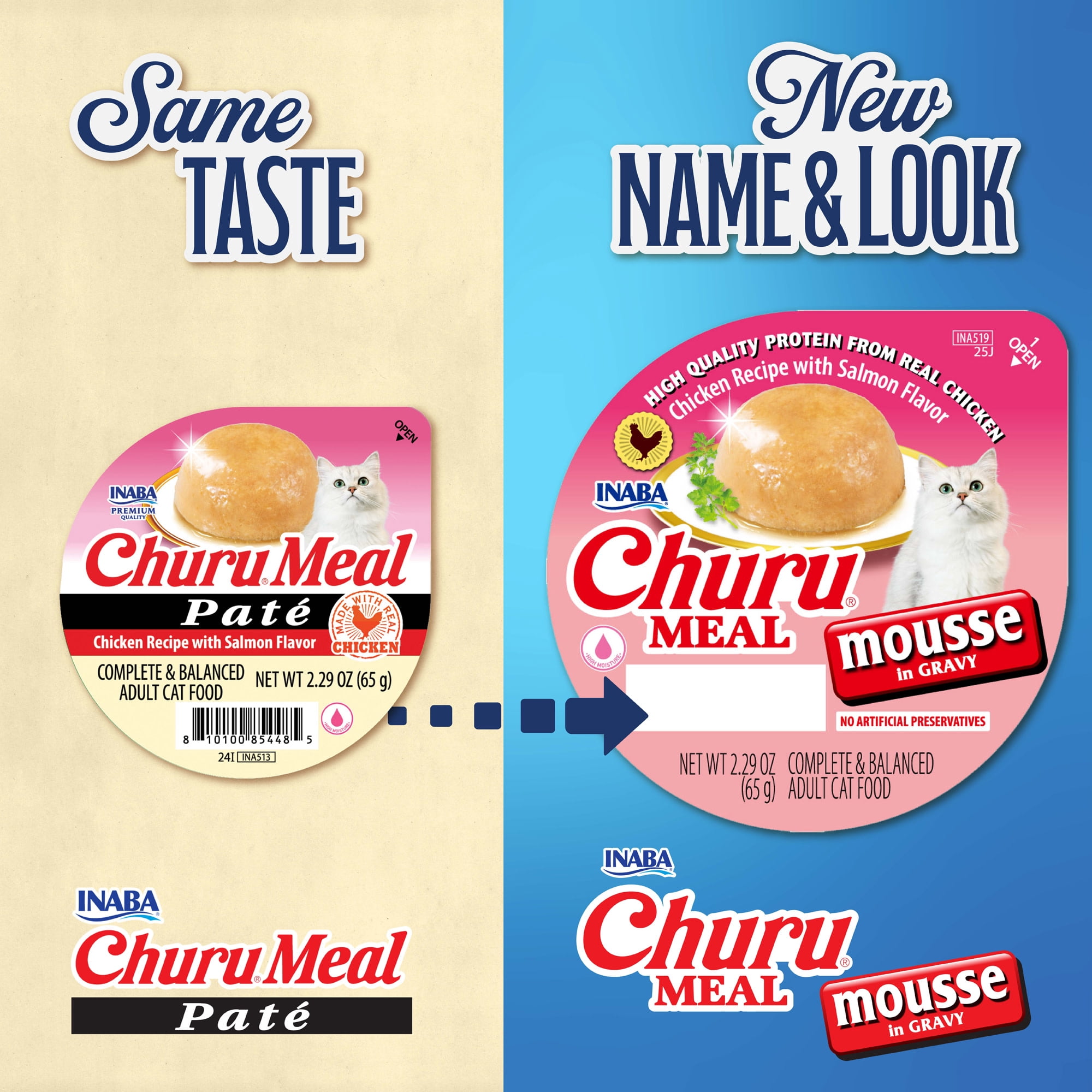 (12 pack) INABA Churu Meal Mousse Adult Wet Cat Food, 2.29 oz cup, 1-count, Chicken Recipe with Salmon Flavor