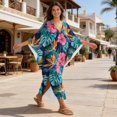 thumbnail image 4 of DISNIMO Kaftan Dresses for Women Monstera Hibiscus Print Plus Size V-neck Beach Cover Up Batwing Sleeve Caftan Dress Long Summer Beach Dress Swimsuit Coverup, 4 of 6