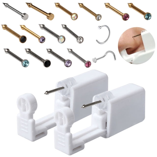 Pistola de perforación de acero inoxidable desechable para clavos nasales, herramienta para perforar la nariz, joyería, anillo para la nariz