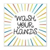 Stupell Industries Kids' Wash Your Hands Bathroom Rules Rainbow Stripes Typography Painting Unframed Art Print Wall Art, 12 x 12