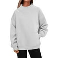 thumbnail image 3 of Women's Hoodless Solid Color Pullover Sweater with Side Pocket Long Sleeve Crewneck Soft Comfortable Casual Wear for Everyday Outfits Womens Casual Pullover Tops Long Sleeves Casual Shirts, 3 of 5