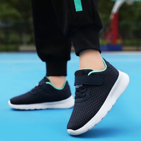 EliteGoogv Girls Sneakers Mesh Upper Hook Loop Closure Lightweight Athletic Shoes for Kids Round Toe Non Sole Casual Walking Running School Gym Shoes US:11.5/5-5.5 Years