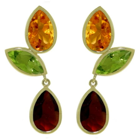 13.6 Carat 14K Solid Gold Earrings Citrine, Peridot Garnet