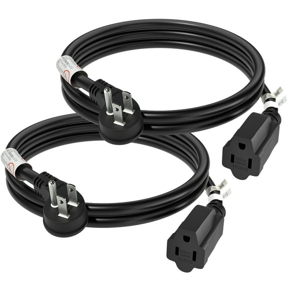 FIRMERST 1875W Flat Plug Extension Cord 3 Feet 14 AWG 15A Black, 2 Packs