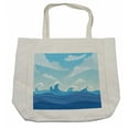 thumbnail image 1 of Wave Shopping Bag, Hokusai Inspired Blue Ocean in Calm Tones Nautical Seascape, Eco-Friendly Reusable Bag for Groceries Beach and More, 15.5" X 14.5", Cream, by Ambesonne, 1 of 2