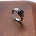 thumbnail image 3 of PAMTIER Men's Stainless Steel Personality Vintage Punk Oval Cut Black Gemstone Biker Ring Cool Honeycomb Pattern Carved Wedding Band Silver Size 8, 3 of 6