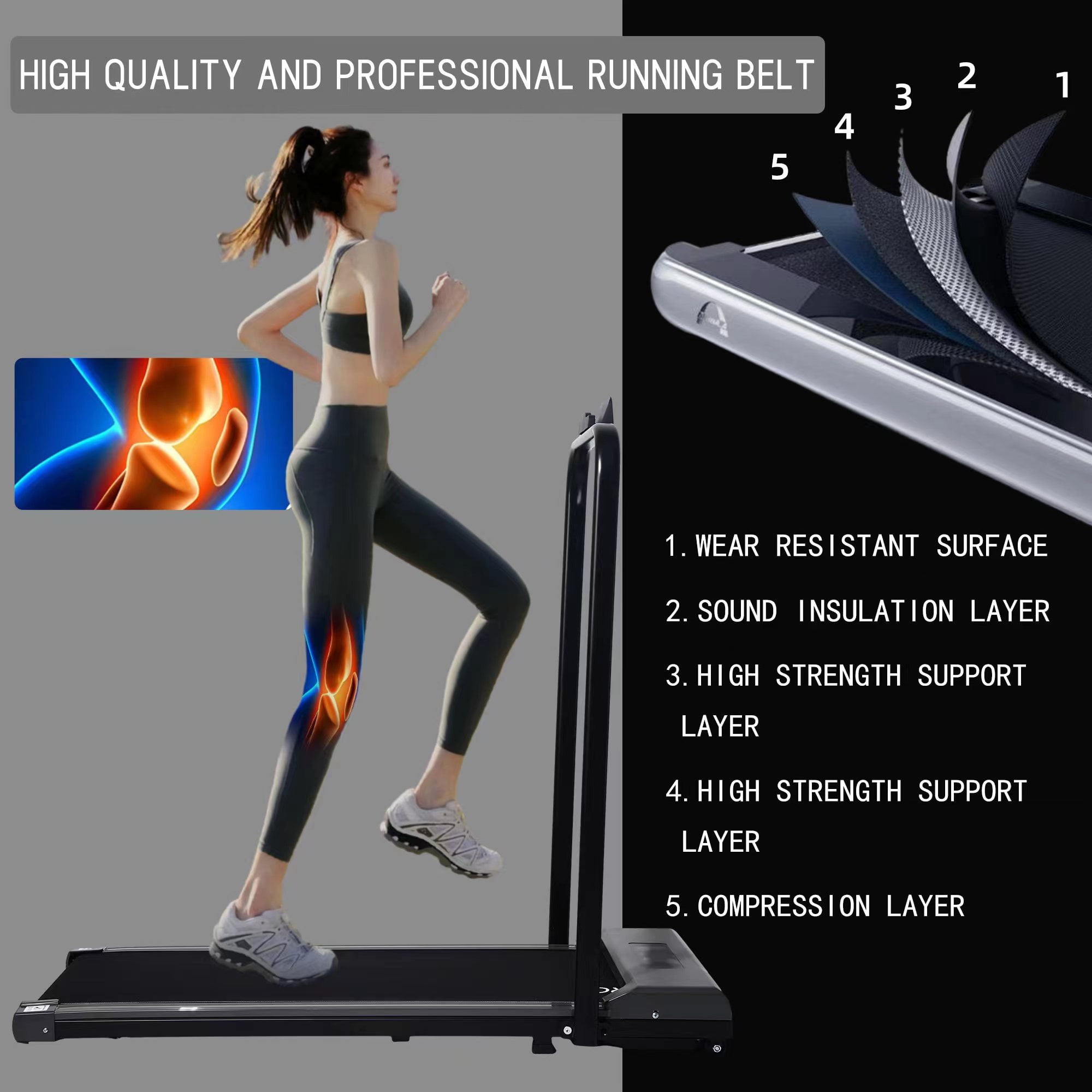 HYEASTR Quiet 2 in 1 Folding Treadmill 3.0HP Walking Pad 220lb Capacity with Remote & Phone Holder - Gray