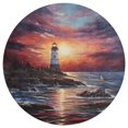 thumbnail image 3 of Lighthouse Sunrise Coast Scenery Pale Blue Tan Round Small Area Rug, Print Non Slip Washable Floor Mat, Soft Throw Rug for Living Room, Powder Room Entryway, Bathroom, Bedside, 3 of 7