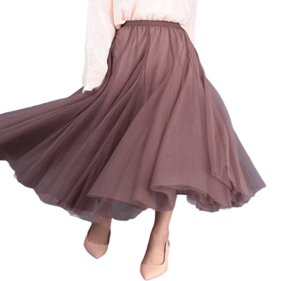 Jupe pour Femmes Taille Haute en Dentelle en Maille Tulle Jupe Longue Jupe Maxi Superposée pour Dames