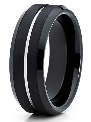 10mm Men's Heavy Tungsten Carbide Black Brushed Center Wedding Band Ring 
