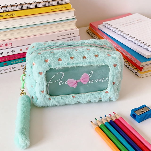 Estuche de gran capacidad para papelería y cosméticos con diseño de lazo, organizador portátil de tela para escuela, oficina y almacenamiento de maquillaje.
