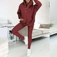 thumbnail image 5 of CILENON Comfortable Travel Outfits for Women 3Pcs Women's Sports Suit Loose Hooded Pockets Sweatshirt And Vest And Slim Trousers Sweat Sets for Women 2 Piece Sweat Suit Women (Wine Red,S), 5 of 6
