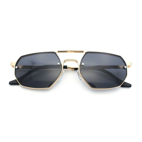 Metal Rim Geometric Octagonal Double Bridge Retro Hustler Luxe Sunglasses Gold - Black