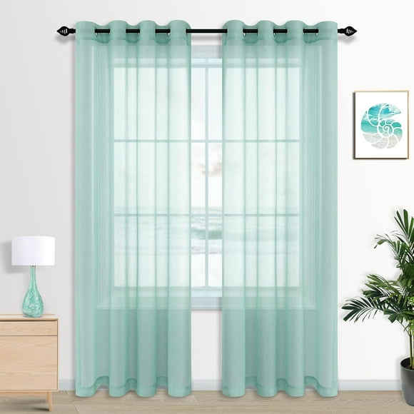 AIR-Summer Decor Seafoam Sheer Curtains 84 Inches Long for Living Room Grommet Ocean Coastal Beach Aqua Mint Light Green Curtain Window Voile Drapes for Bedroom Nursery Baby 84 Inch Length Set 2 Pane