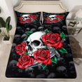 thumbnail image 2 of Castle Fairy Gothic Skull 4 Pieces Queen Sheet Sets,Red Rose Ultra Soft Flat Sheet,Exotic Style Queen Fitted Sheet,Luxury Teens Bedroom Decor, 2 of 6