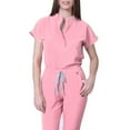 thumbnail image 3 of ASDFVBKG Womens Scrub Set Crew Neck Snap Front Short Sleeve Jogger Suits with Pockets Nurse Tops & Cargo Pant 2025 Medical Nursing Uniform Casual Workwear Scrub Sets Pink M, 3 of 5