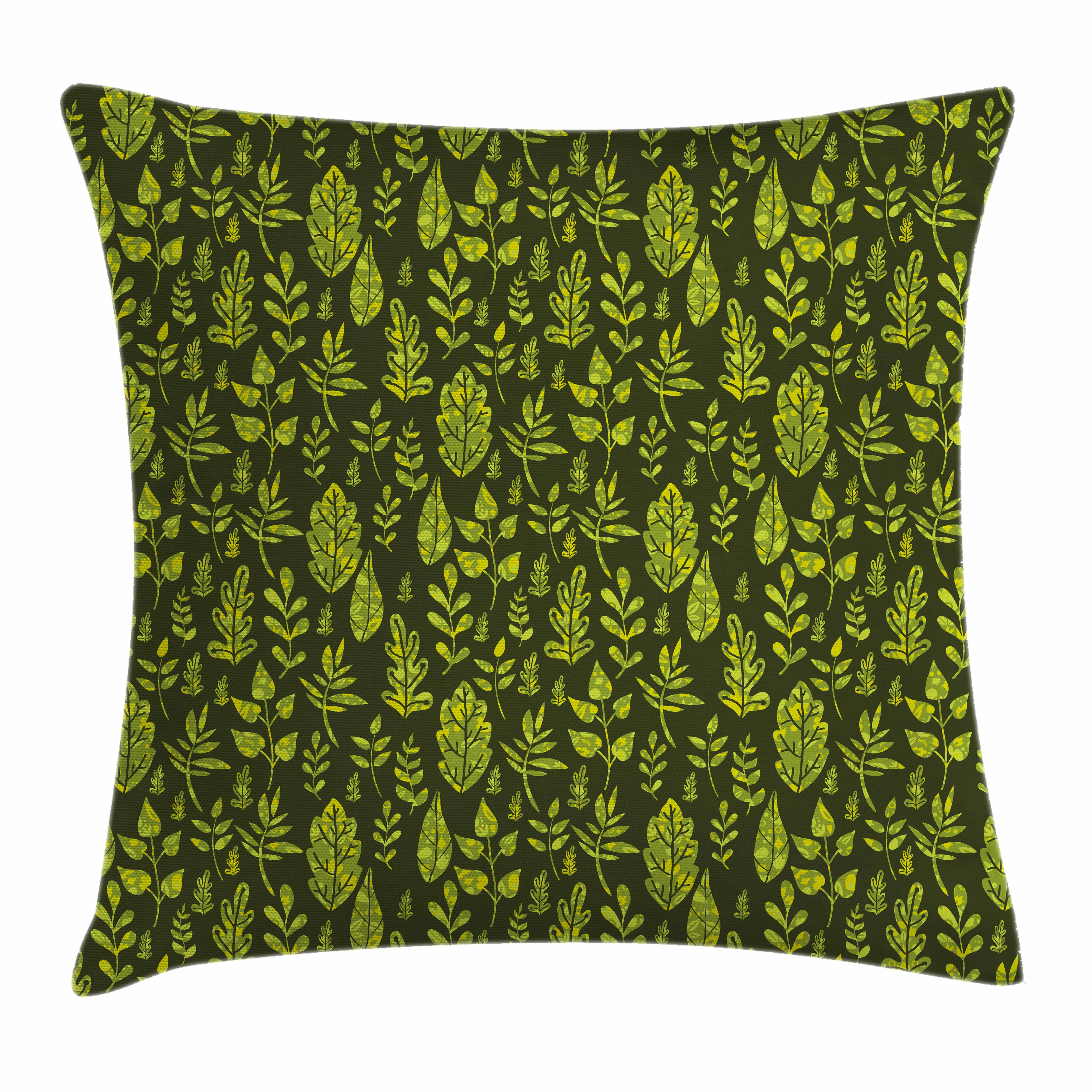 Sage Throw Pillow Cushion Cover, Patterned Green Leaves ...