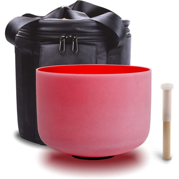 FMTY 10 inch C note (Root) Frosted Quartz Crystal singing bowl with carrying bag and mallet set sound bowl for healing Mindfulness, Meditation, Yoga, Spiritual and Body Healing Chakra Bowl