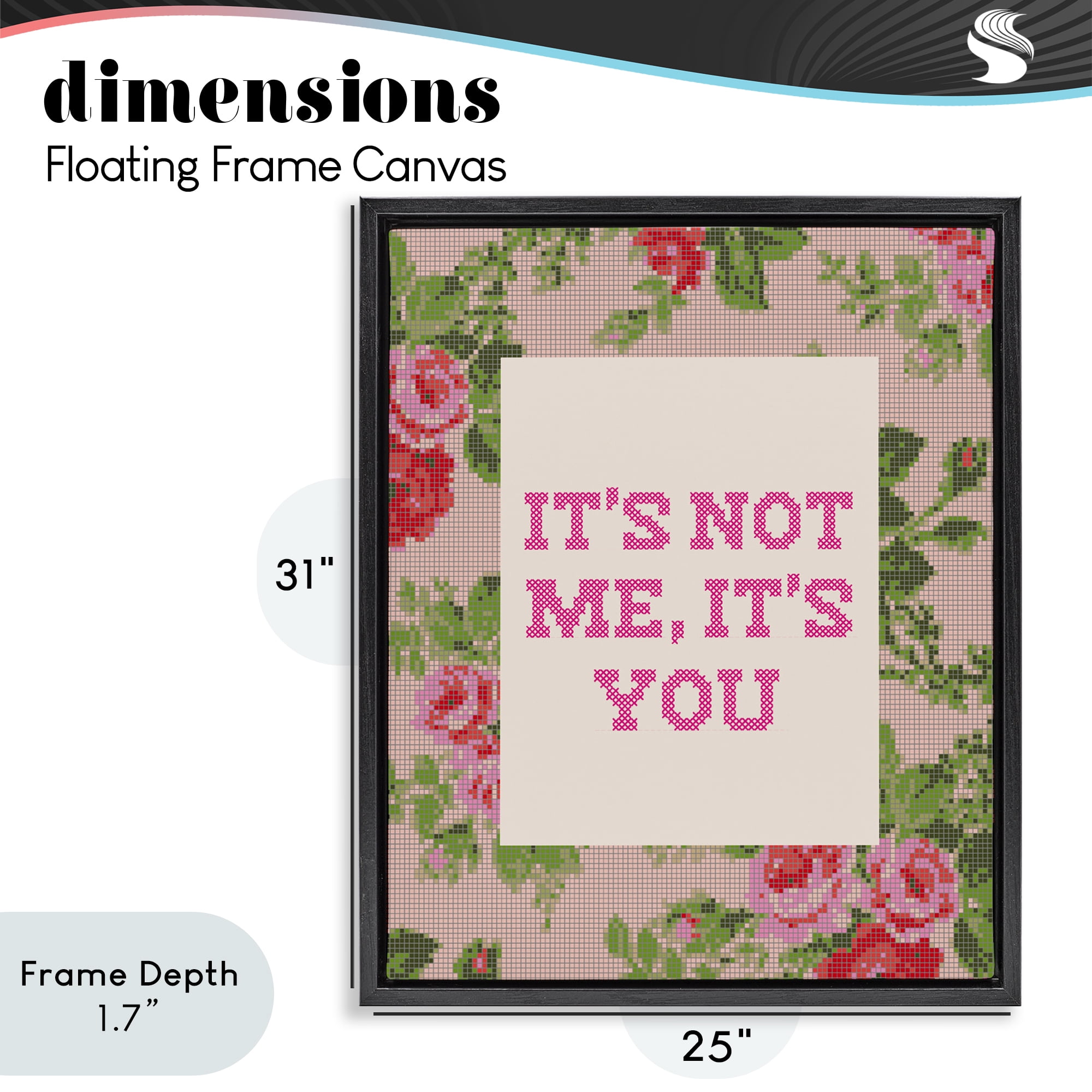 Stupell Industries Not Me It's You Faux Cross Stitch Black Framed Floater Canvas Wall Art, design by Lil' Rue