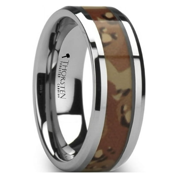 Crusader Tungsten Wedding Ring With Military Style Desert Camo Inlay