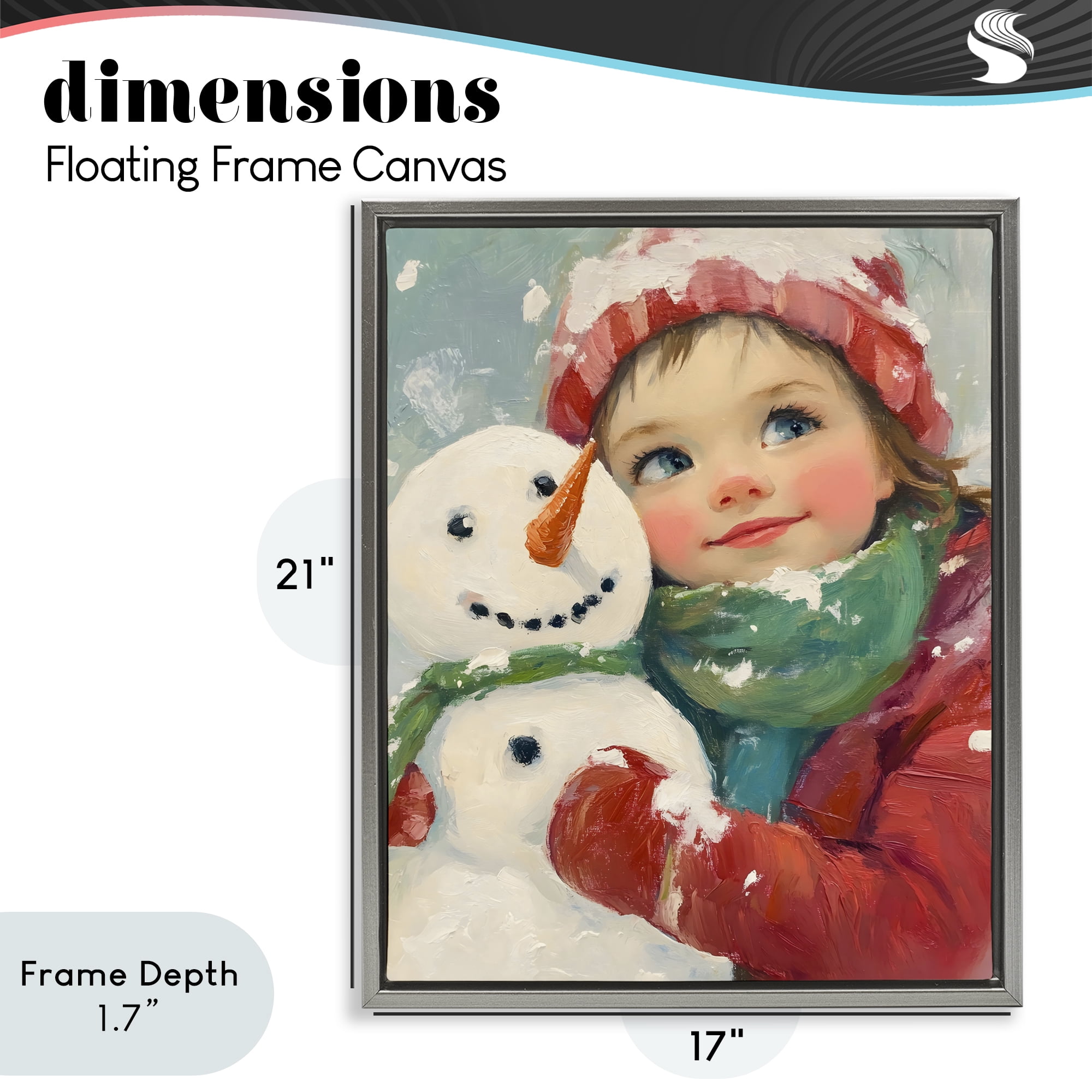 Stupell Industries Christmas Girl & Snowman Embrace Gray Framed Floater Canvas Wall Art, design by The Prints Vibe