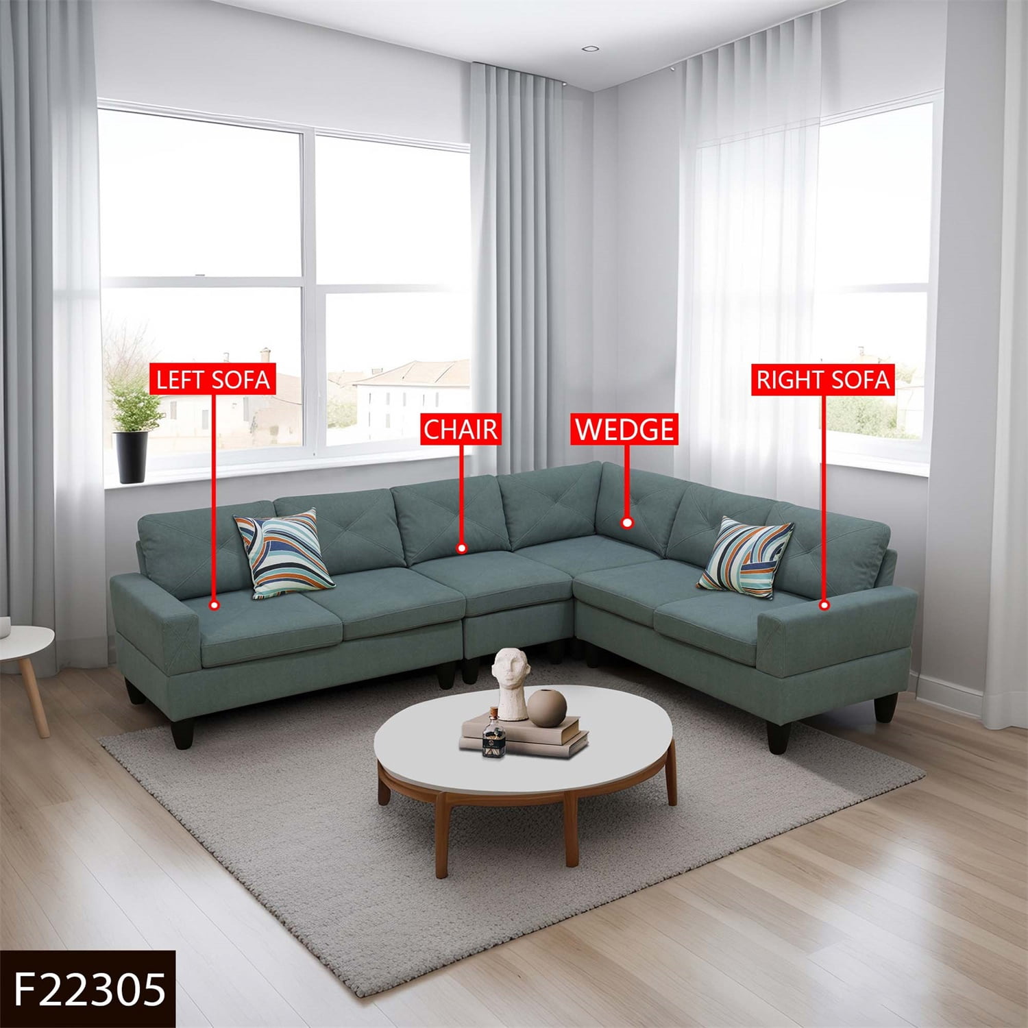 Hommoo Sofa Set,Calico 4-Piece Couch Living Room Sofa Set,Sectional Couches for Living Room,Dendrobium Green
