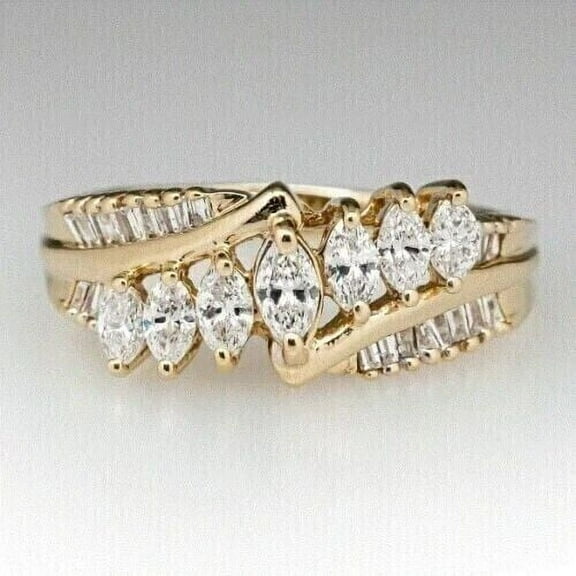 Sparkle Jewels Marquise Cut Cubic Zirconia 14K Yellow Gold Finish Cocktail Women's Wedding Band Ring