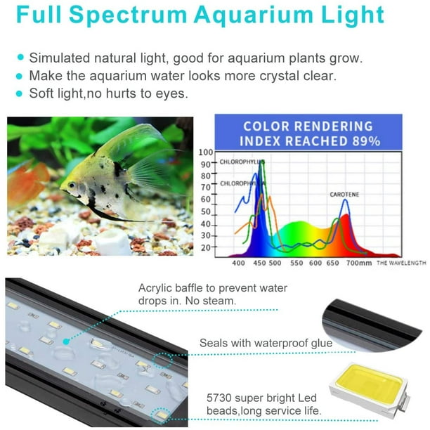 15W Lampe LED Aquarium, Rampe LED avec Minuterie, Dimmable, Support  reglable, pour Eclairage(Blanc, Bleu, Rouge) 