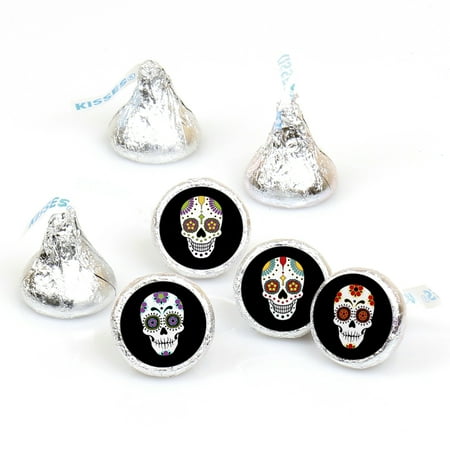 Halloween Stickers Party Favors Day Of The Dead - Halloween Sugar Skull Party Round Candy Sticker Favors - Labels Fit Hershey’s Kisses (1 sheet of 108) ()