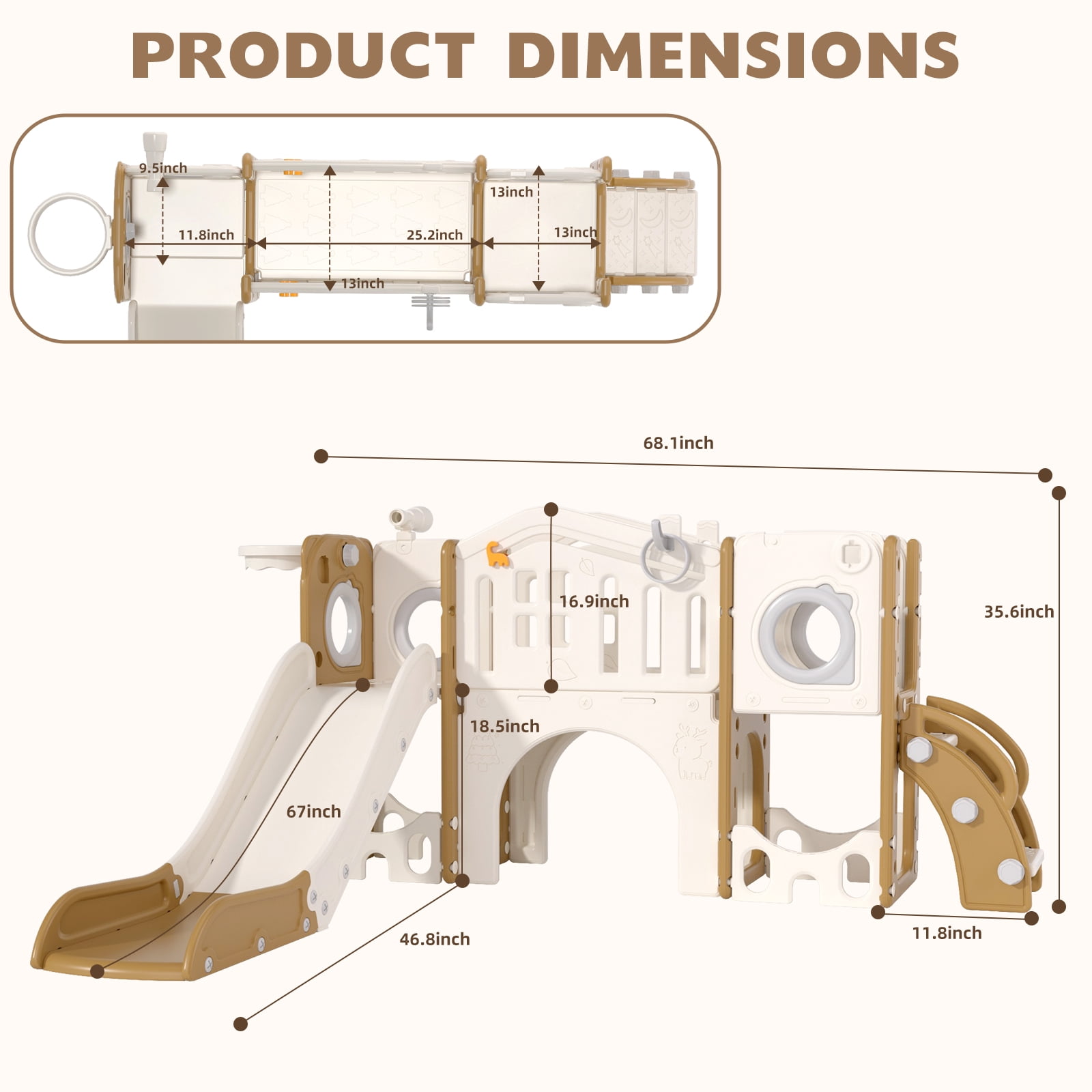 XJD 11 in 1 Toddler Slide PlaySet for kids indoor/outdoor for Toddlers Age 1-3, Coffee