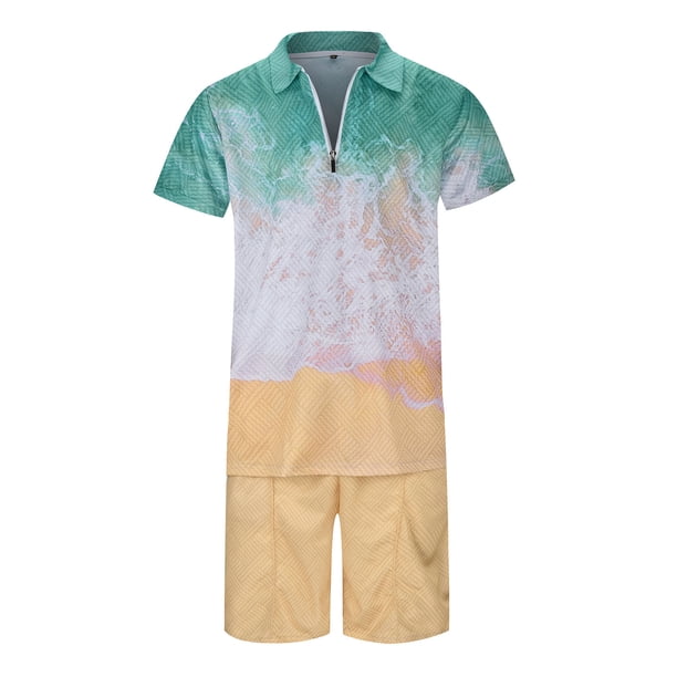 Adult Polo Shorts for Men Short Sleeve Quarter Zipper Tee Shirt