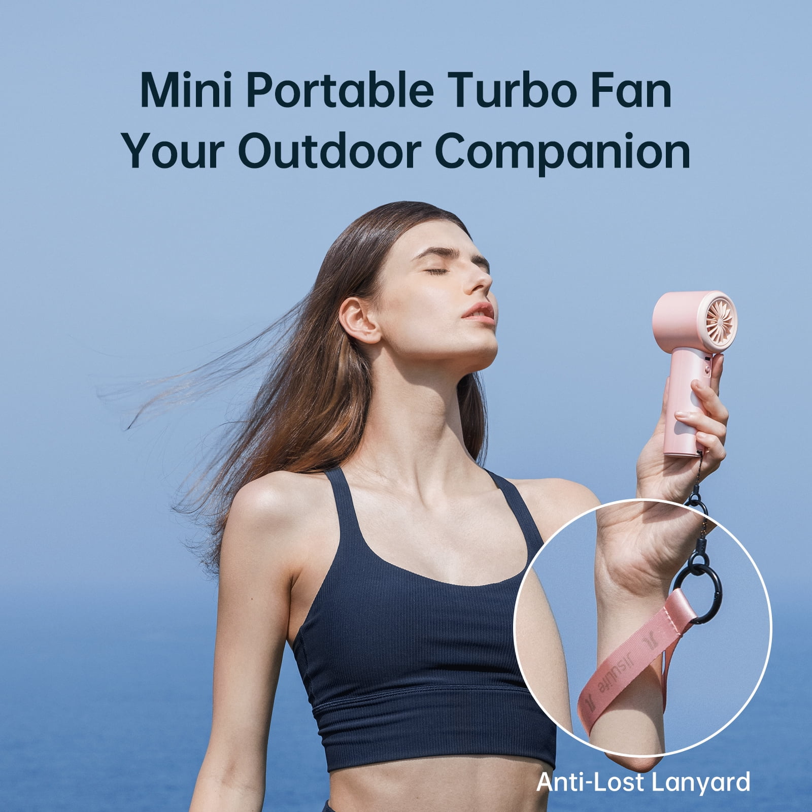 JISULIFE Portable Handheld Fan, Turbo Power High Speed Air [12Hrs Cooling], 100 Speeds, 3600mAh USB Rechargeable Mini Personal Fan, Digital Display, Gift for Travel/Outdoor -Pink