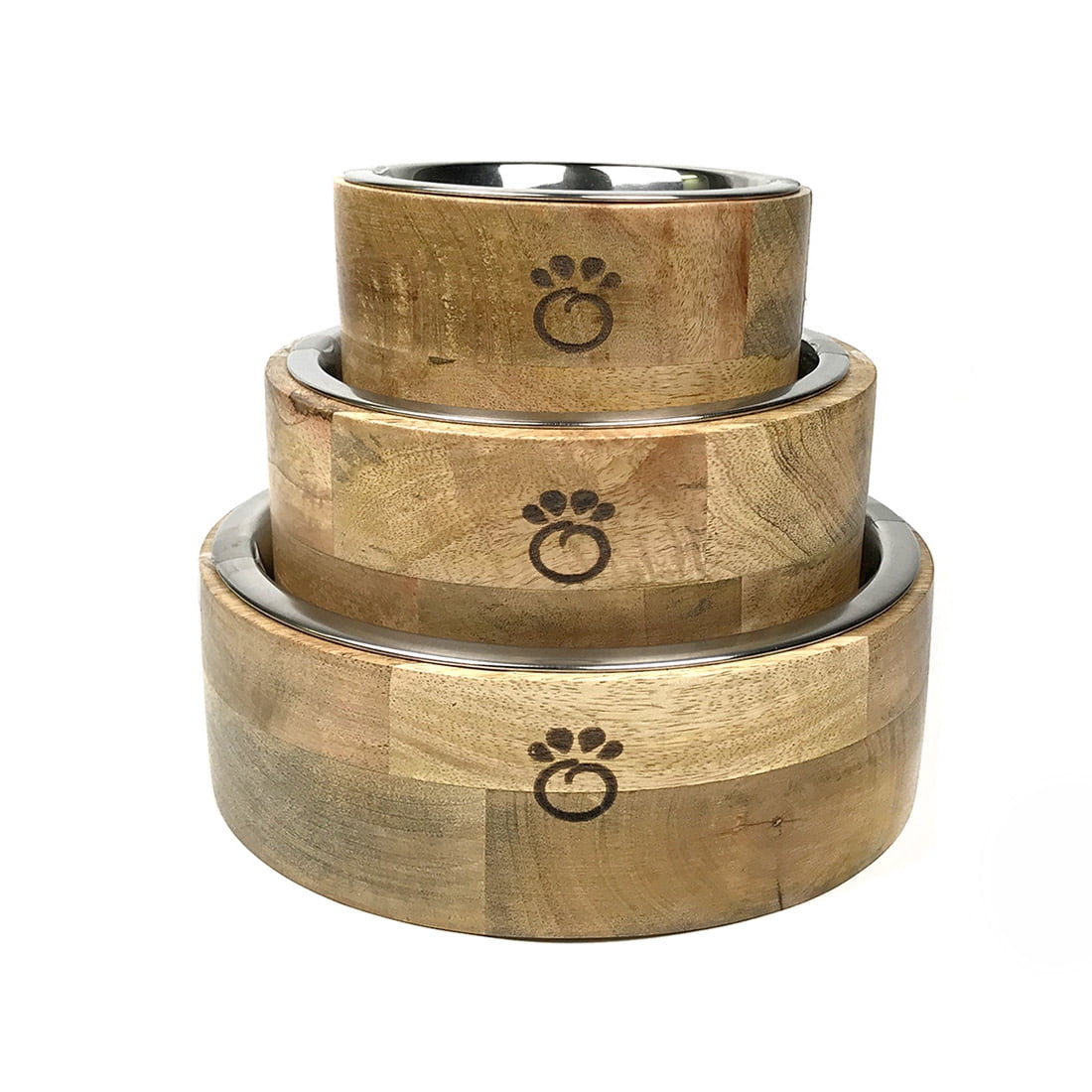 GF Pet Handmade Dog Bowl Mango Wood Elevated Removable Stainless Steel Insert for Small Medium Large Dogs, S