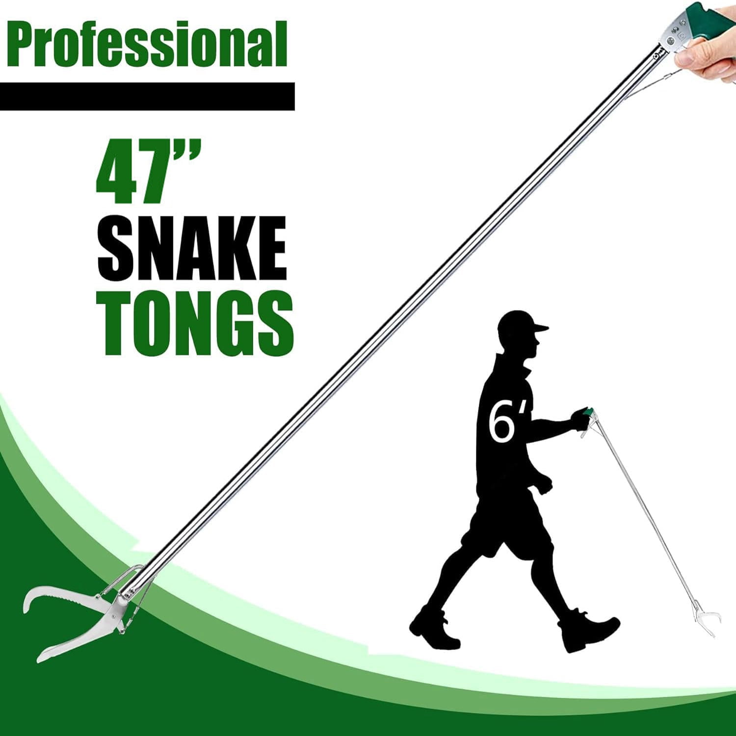 IC ICLOVER 47 Inch Extra Heavy Duty Snake Tongs Reptile Snake Catcher Wide Jaw Handling Tool with with Non-Slip Grip Handle & Locking