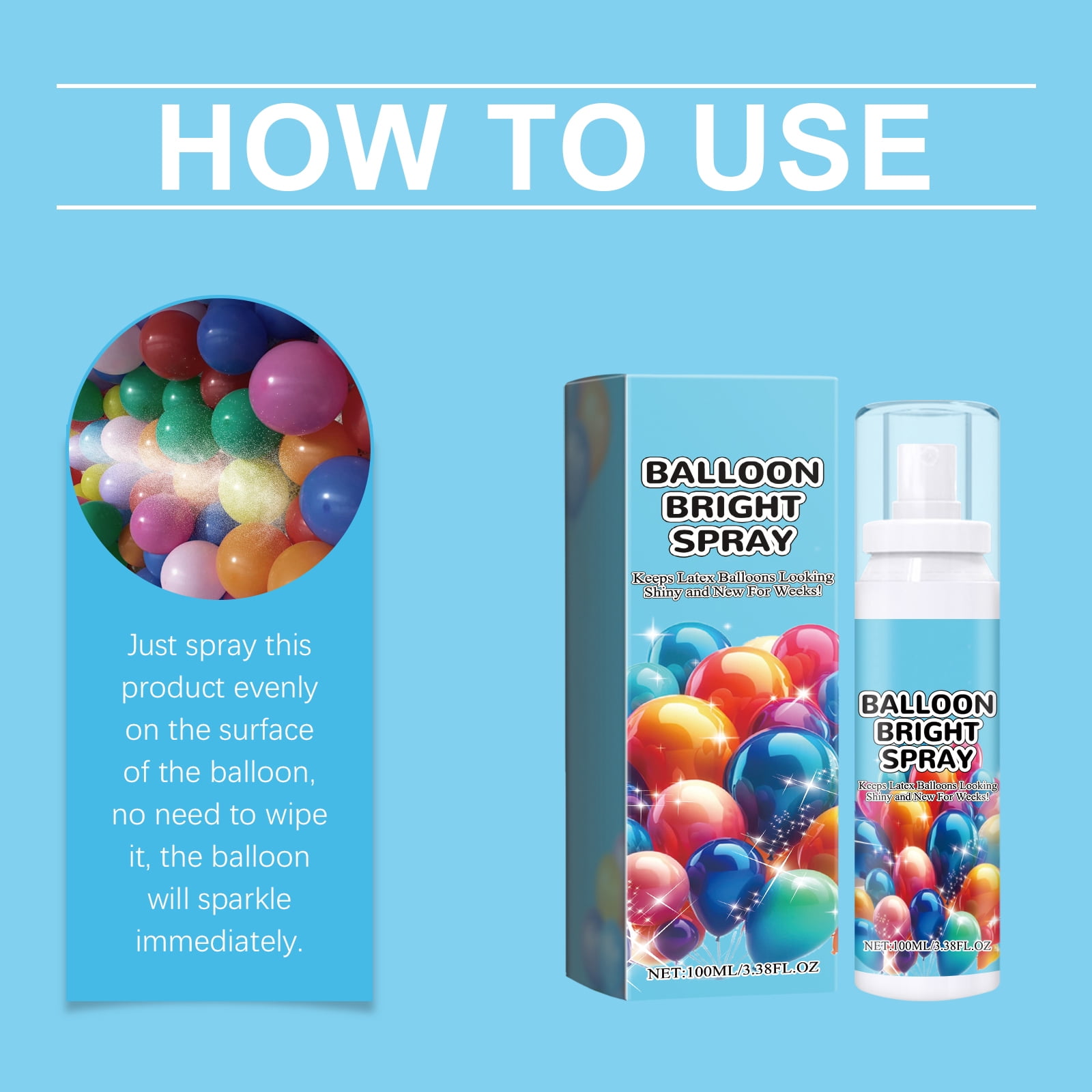 Alvantor High Gloss Balloon Shine Spray for Party Decor, Anti-Oxidation, 3.38 fl. oz.