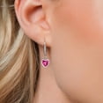 thumbnail image 3 of Gem Stone King 925 Sterling Silver Pink Created Sapphire and Lab Grown Diamond Earrings for Women | 1.70 Cttw | Gemstone September Birthstone | Heart Shape 6MM, 3 of 6