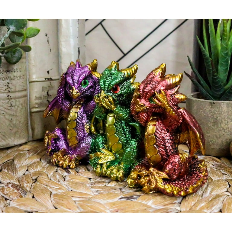 Ebros Metallic Three Wise Baby Dragons - See, Hear, Speak No Ebros Metallic Three Wise Baby Dragons - See, Hear, Speak No